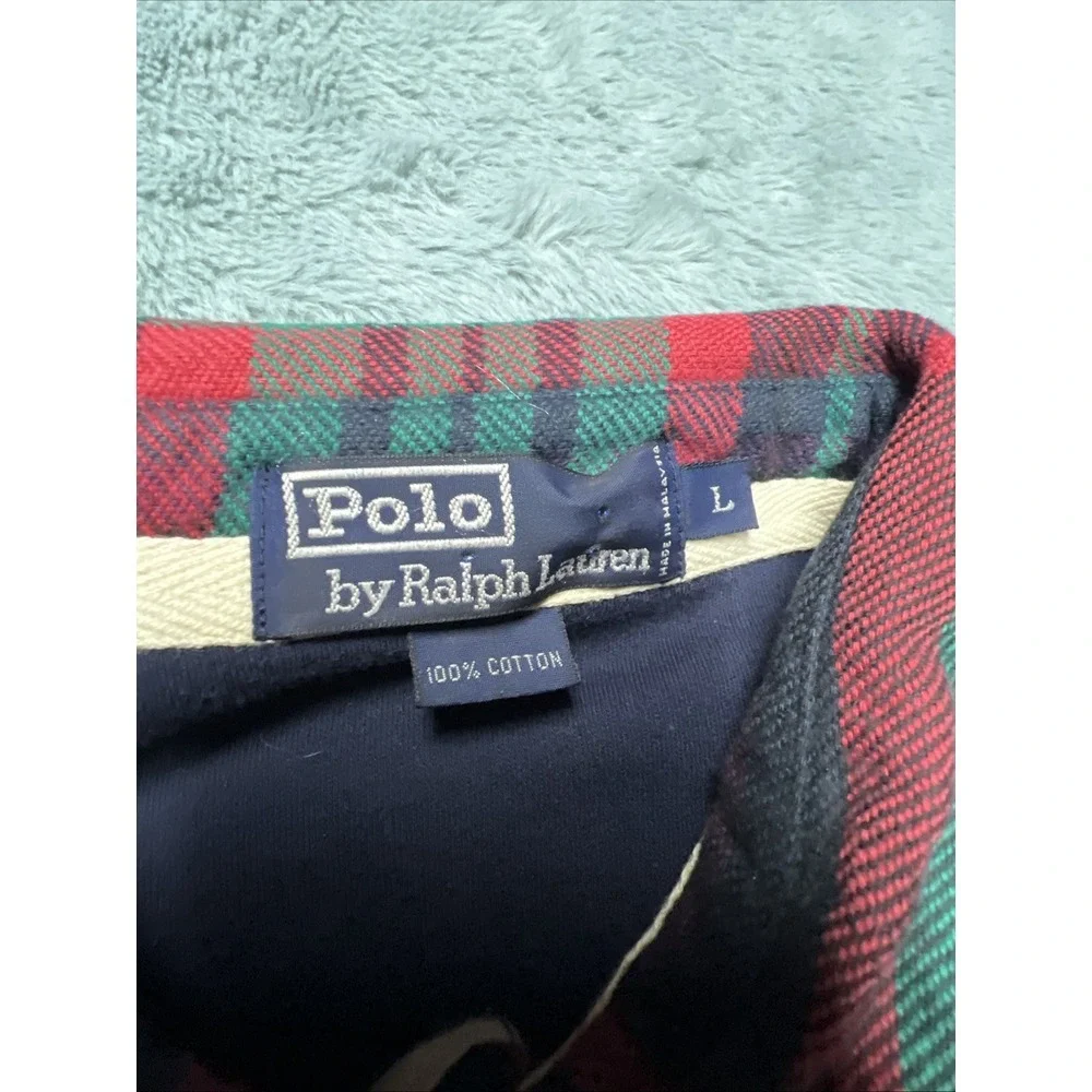 Vintage Polo Ralph Lauren Shirt Men's L Flannel Collar Colorblock Pretty Sm Pony